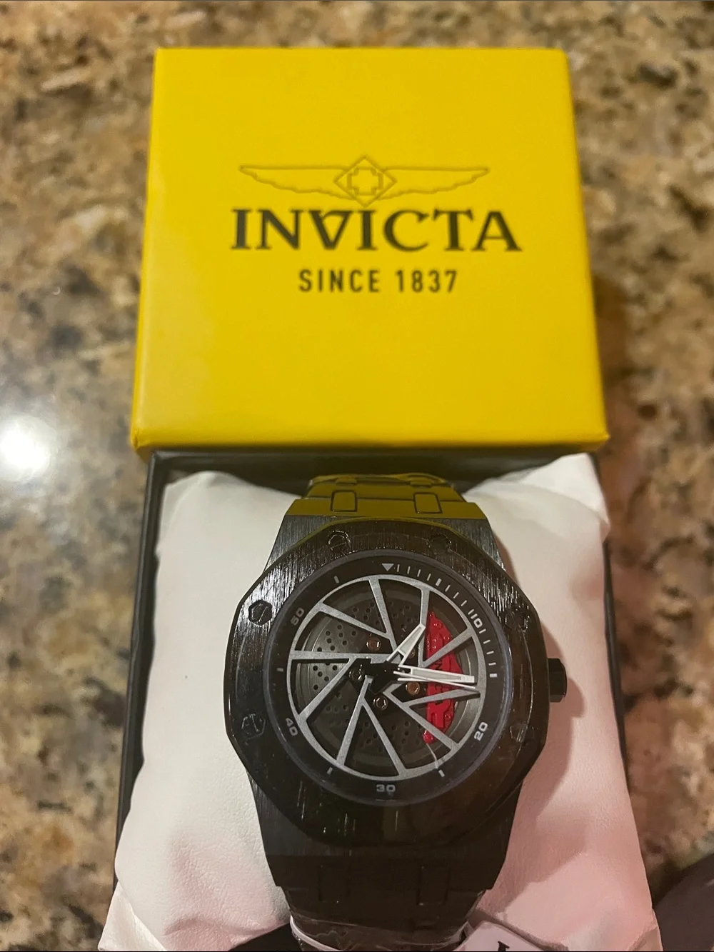 Invicta Speedway Rim Black Watch with Red Dial Accent